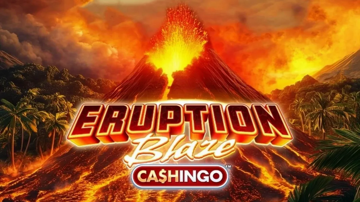 Eruption Blaze Cashingo slot machine with volcanic theme and bingo grid